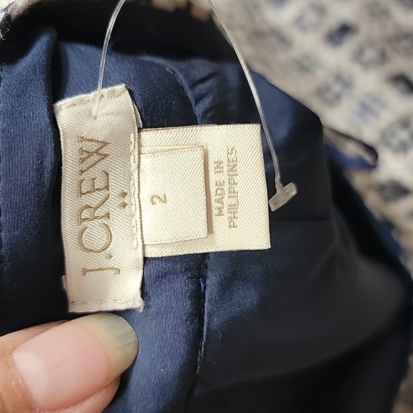 J. Crew Size 2 Blue, White, Metallic Taupe Geometric Pattern Pencil Skirt, EUC - Picture 10 of 11